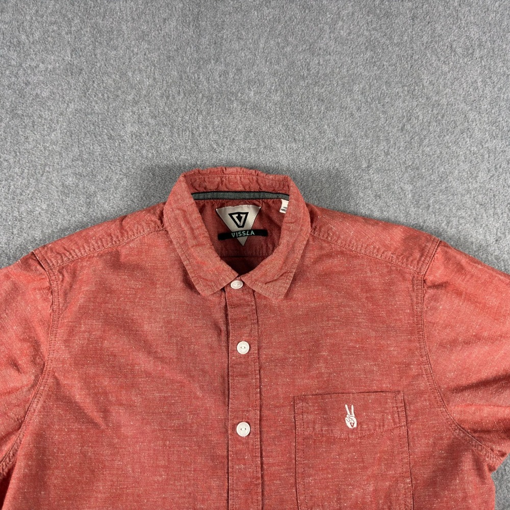 Vissla Shirt Mens S Organic Cotton Hemp Blend Red‎ Short Sleeve Button Up